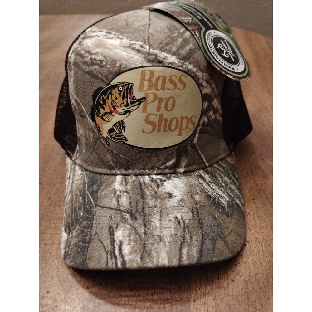 Bass Pro Shops Snapback Trucker Hat Camo Stitching Logo Camping Outdoors NEW